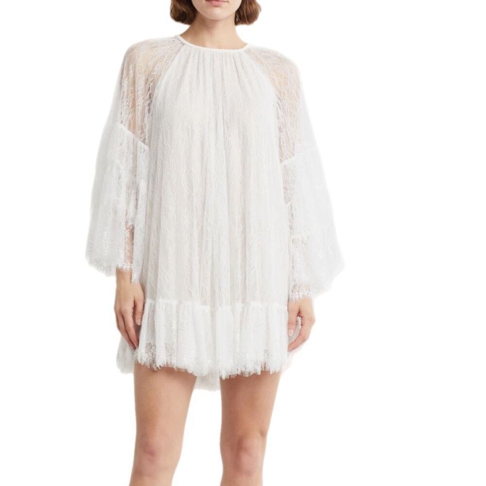 NWT Alice + Olivia Delia ruffle long sleeve mini dress in white Size XS